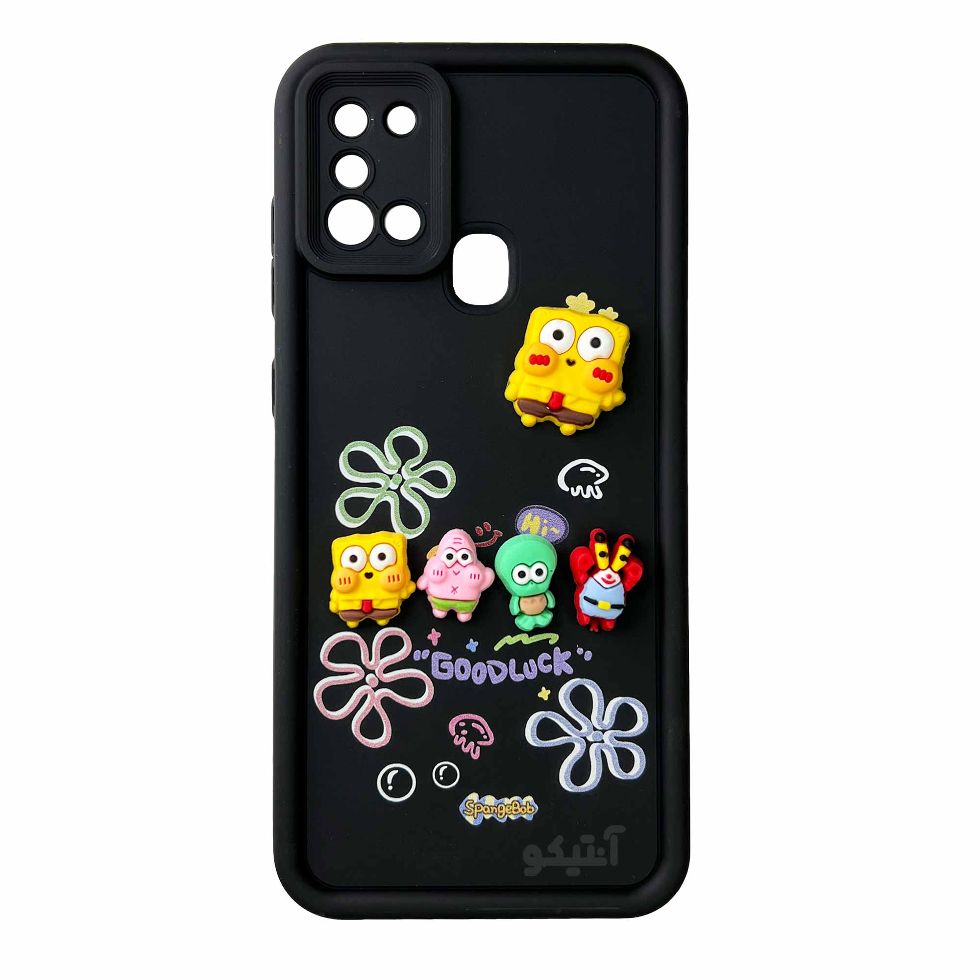 0112 قاب Solid عروسکی طرح خانواده باب اسفنجی مناسب برای Samsung A21s-مشکی - تصویر 1